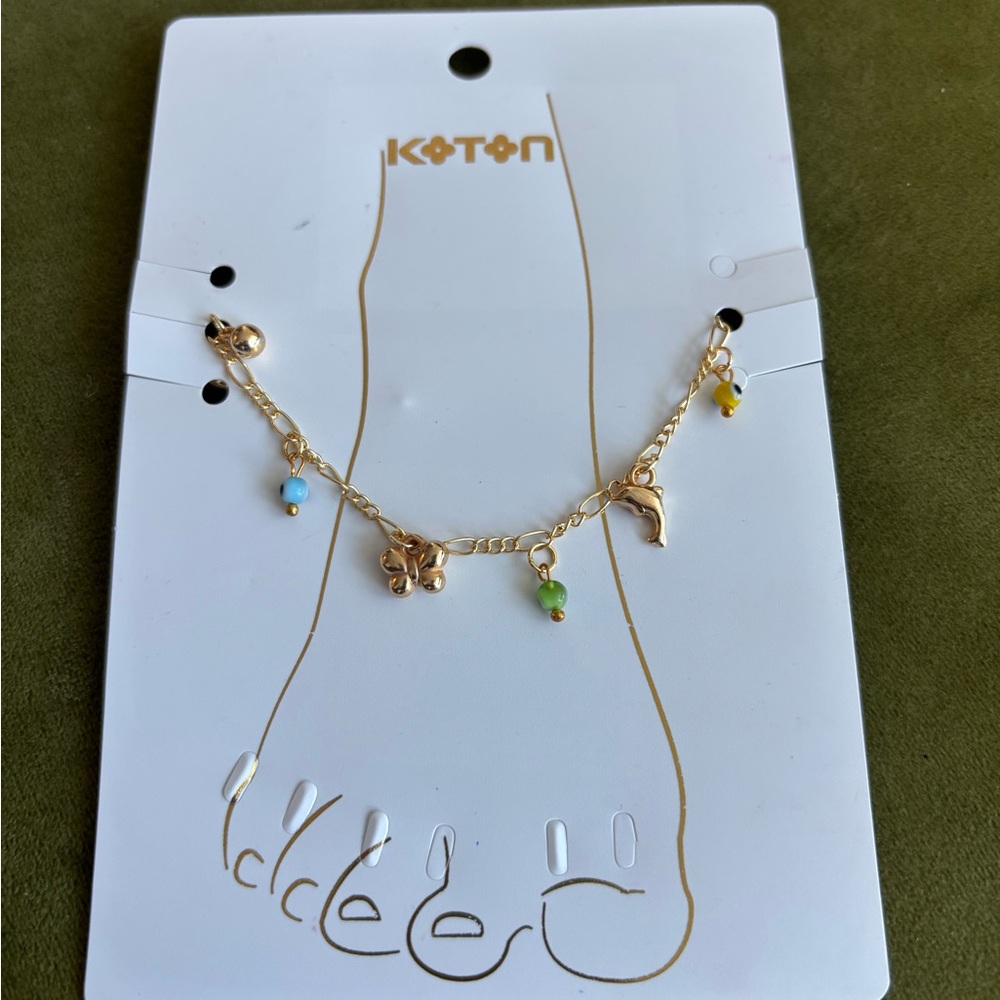 Gold Anklet with Colorful Charms